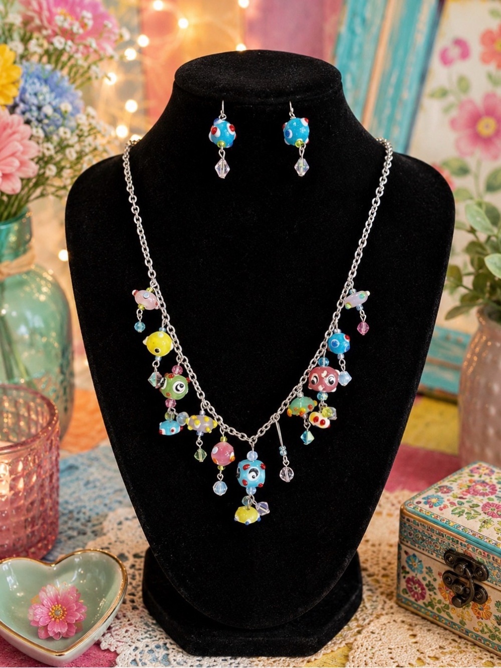 Fashion Jewelry Blue and Pink Butterfly Charm Necklace
